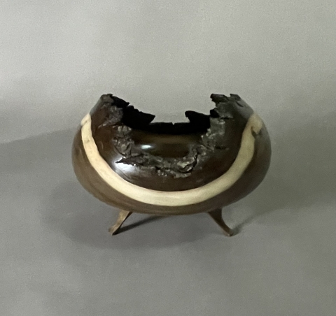 Natural Edge Walnut Open Hollow Form with Carved Feet