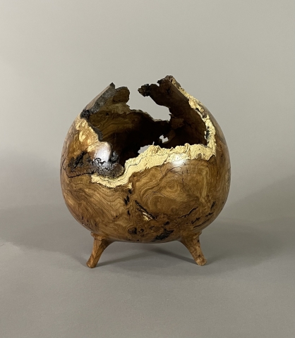 Natural Edge Oak Burl Hollow Form with Carved Feet