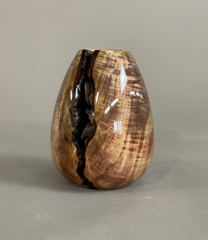 Figured Maple Vase with Bark Inclusion 4" wide x 6 1/2" tall