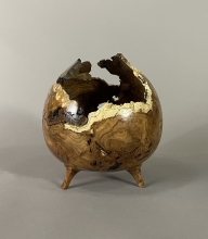 Natural Edge Oak Burl Hollow Form with Carved Feet