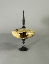 Buckeye Burl with African Blackwood double finial and base 5 1/2" wide x 9 1/2" tall